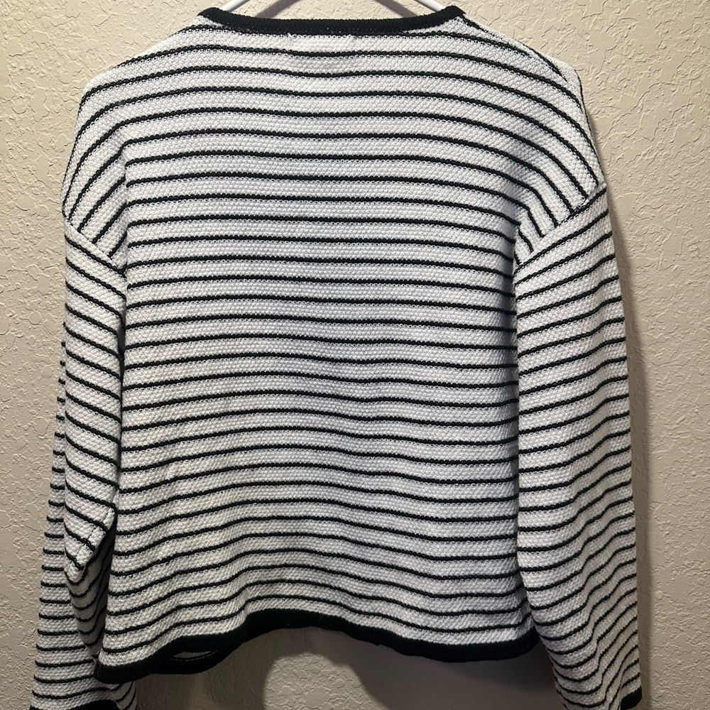 Etosell Black and White Striped Cardigan With Gold Buttons Size Medium - Picture 7 of 8